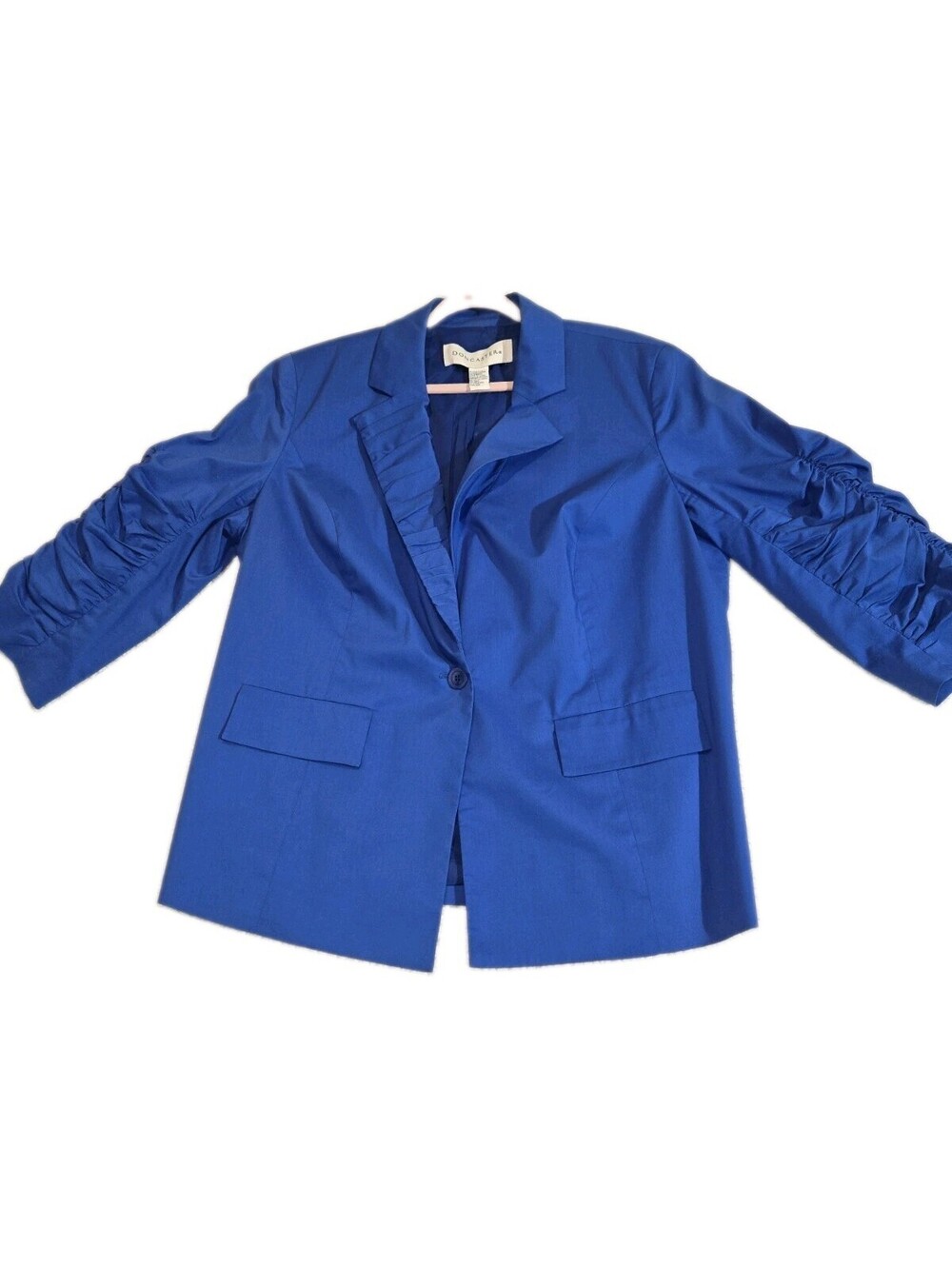 Doncaster Blazer Women's Sz 18 W 3/4 Ruched Sleeves Pockets Royal Blue...
